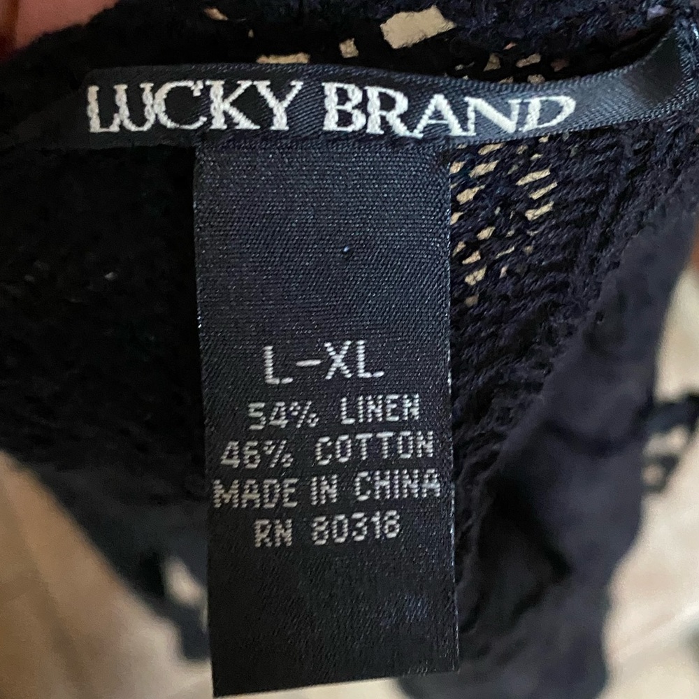 Lucky Brand L/XL Black Open Knit Cardigan Short Linen/Cotton Sweater - Picture 4 of 5
